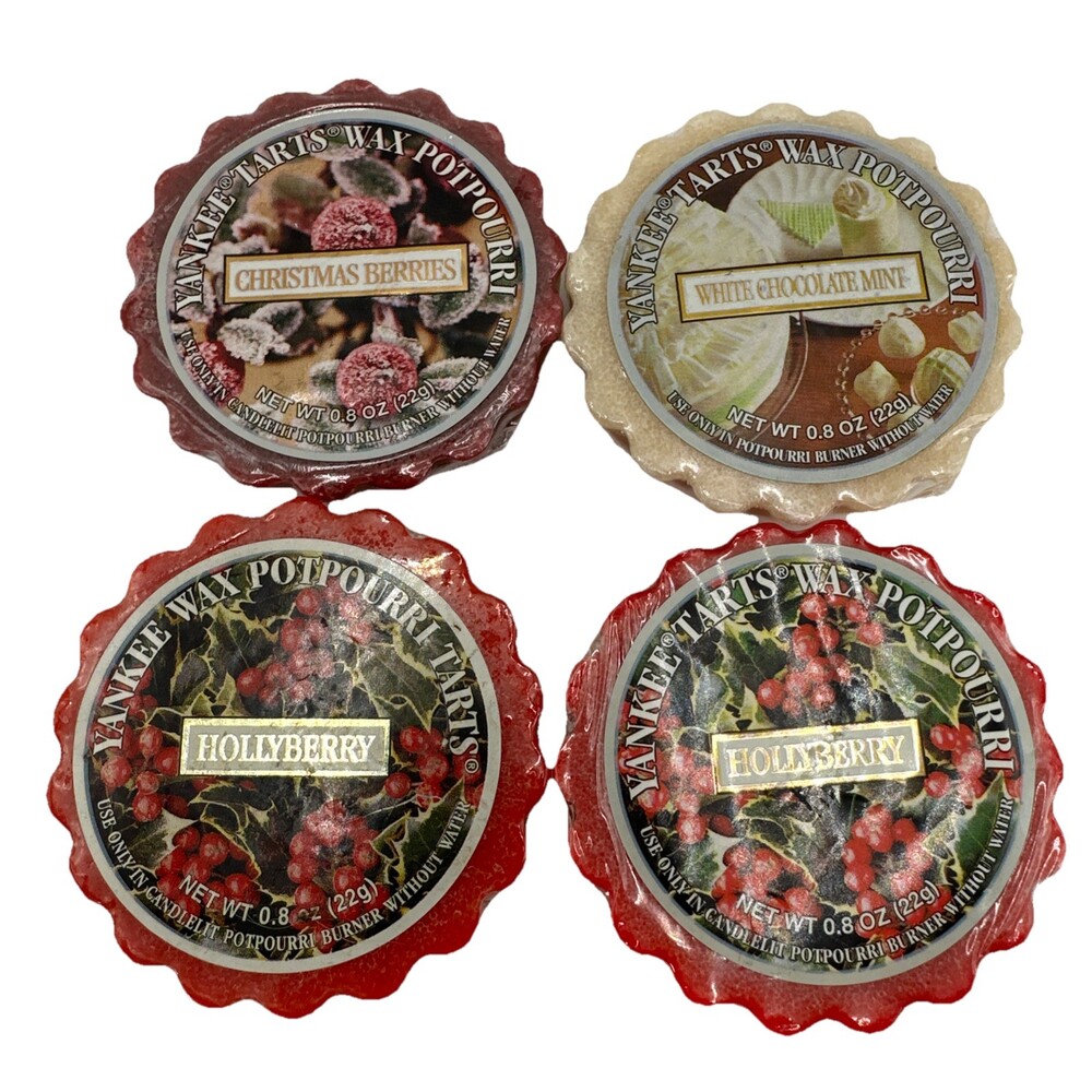 LOT 4 Yankee Candle HOLLYBERRY Berries White Wax Potpourri Tarts RETIRED RARE